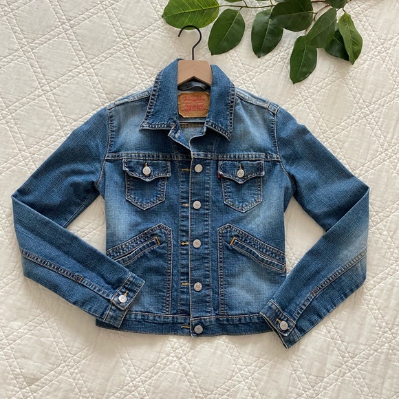 🌿 Levi’s Denim Tapered Jacket Jr XS 🌿 - Picture 1 of 7